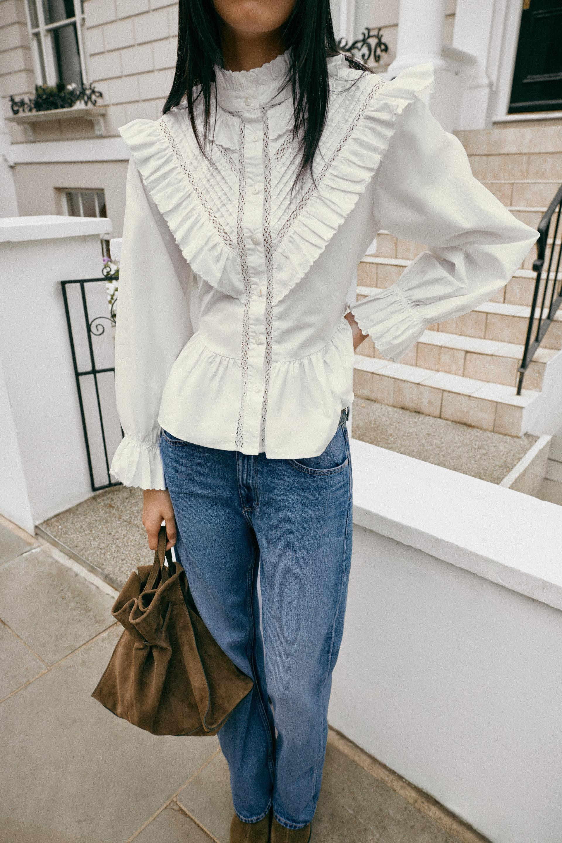 Zara - Romantic Ruffle Blouse - White - L - Woman | Zara US