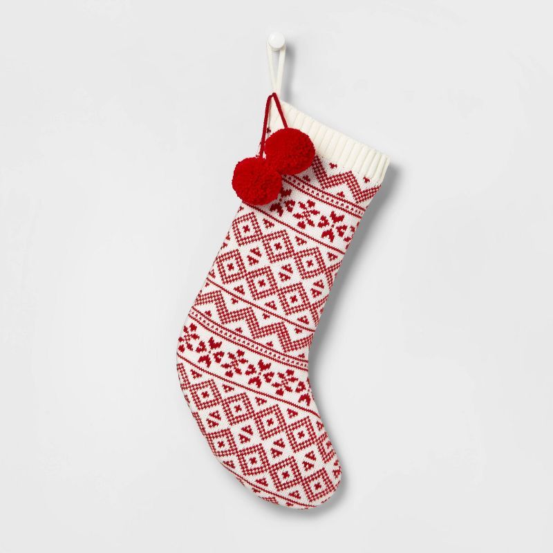 20" Fair Isle Knit Christmas Stocking with Pompoms - Wondershop™ | Target