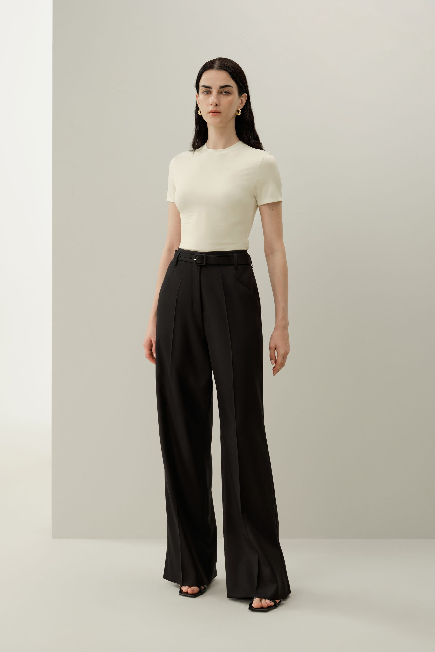 Silk wool high-waisted wide-leg pant | LILYSILK