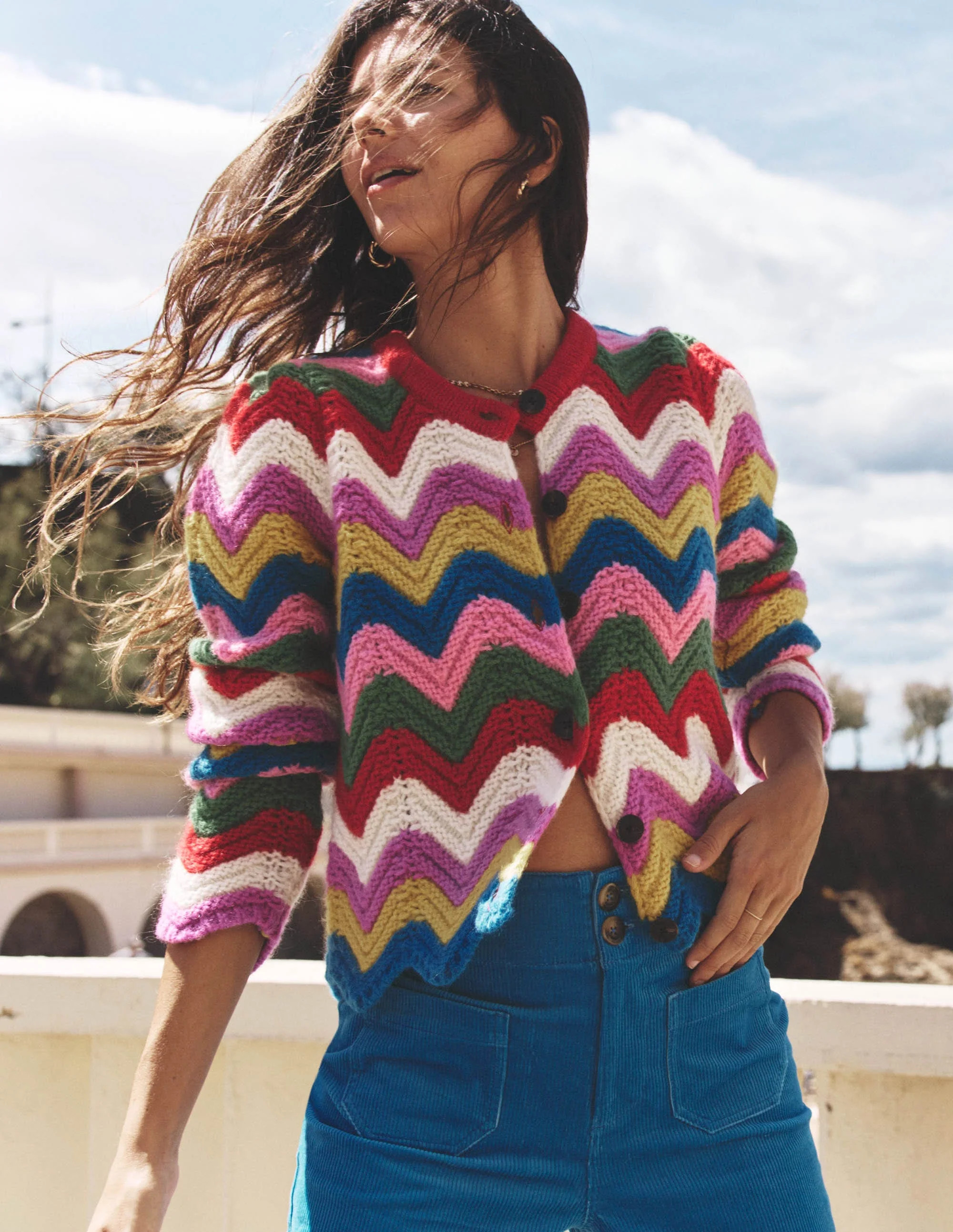 Chunky Chevron Knitted Jacket-Multi, Zig Zag | Boden (US)