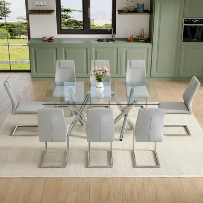 Modern Dining Room Table Set, 71 Inch Glass Dining Table With Chairs, Kitchen Table And Chairs | Wayfair North America
