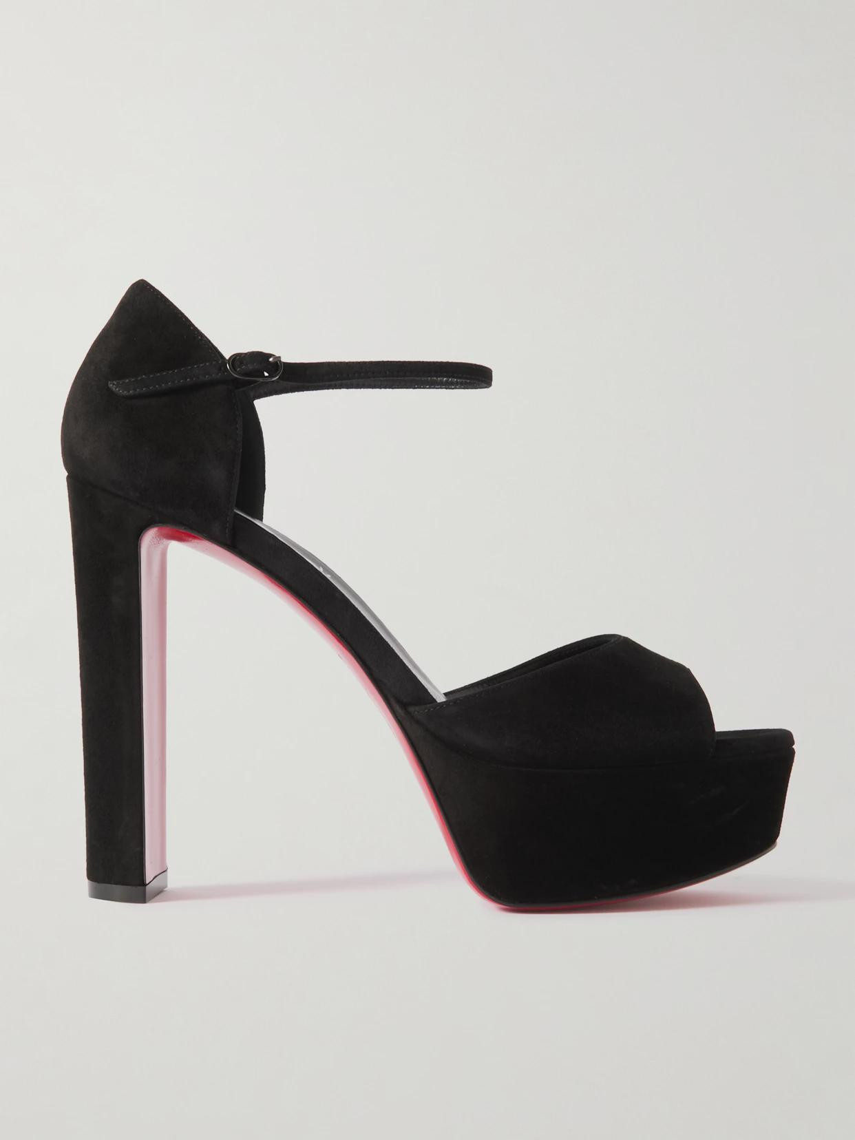 Christian Louboutin - Sandaloo Suede Sandals - Black | NET-A-PORTER (US)