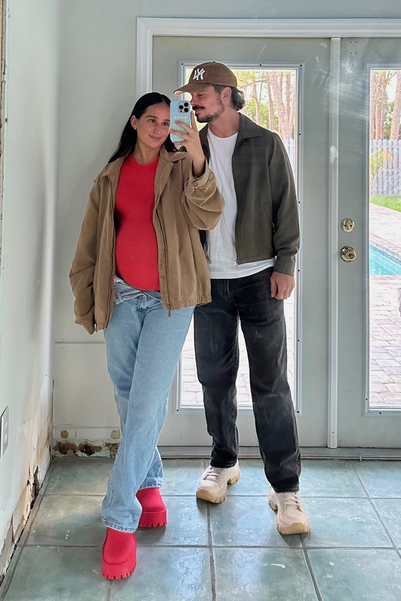 coordinating outfits with my 🤎 

wearing skims and lovinggg this shirt material - I’m 5’6 and 9 months pregnant! I got it in a medium but definitely would order a large next time. 

colorful style | cherry red | fall outfit | jeans | workwear | men’s fashion | men’s street style | maternity outfit | pregnancy style | mules | clogs 

#LTKSeasonal #LTKmens #LTKbump