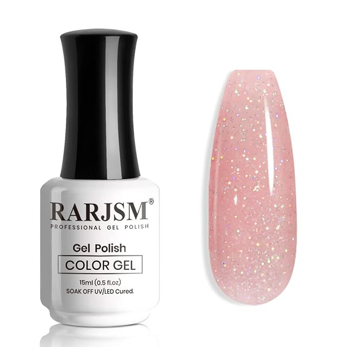 RARJSM Nail Polish Nude Glitter Rose Pink Jelly Shimmery Iridescent Rainbow Pigments Sparkly Red ... | Amazon (US)
