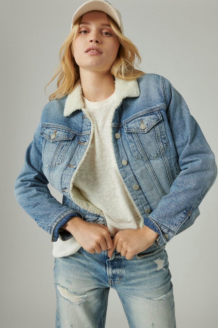 FAUX SHEARLING LINED DENIM TRUCKER JACKET | Lucky Brand