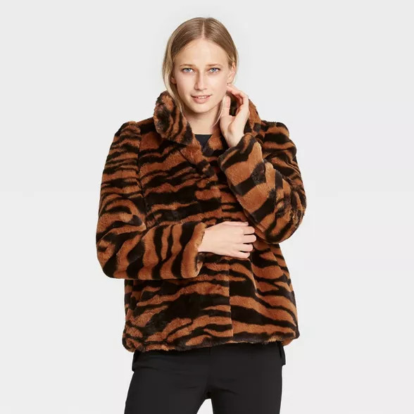 Women's Zebra Print Faux Fur Jacket - Who What Wear™ Brown | Target
