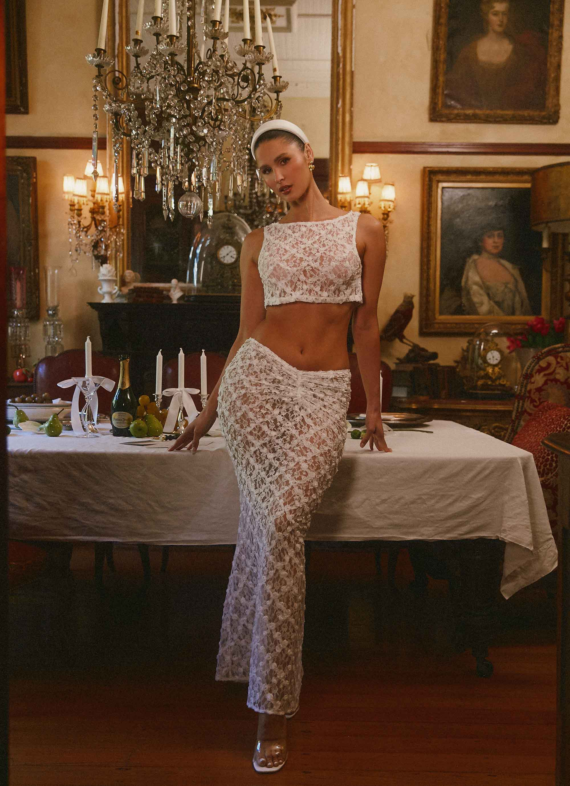 Botanical Dream Maxi Skirt - White | Peppermayo (Global)