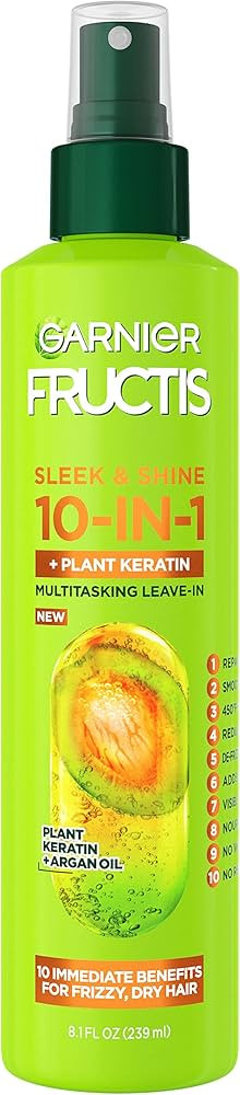 Garnier Fructis Sleek & Shine 10-in-1 for Frizzy, Dry Hair, Plant Keratin, 8.1 Fl Oz, 1 Count (Pa... | Amazon (US)