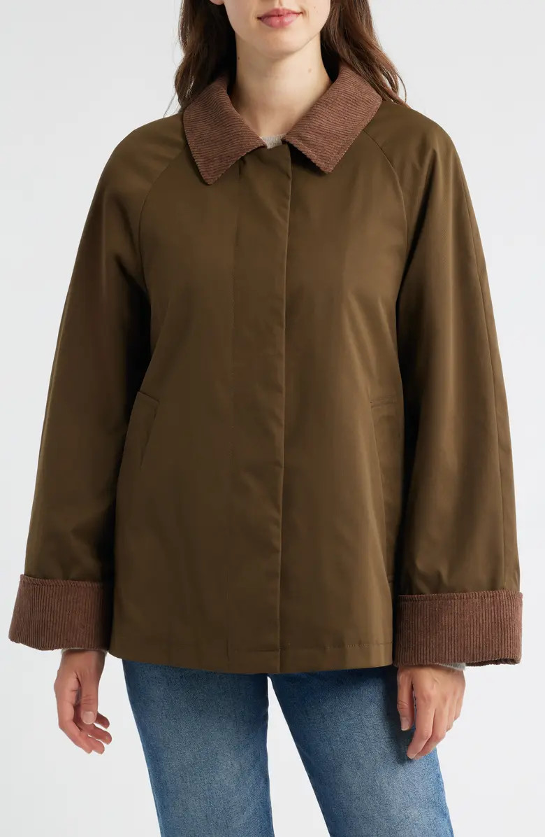 Corduroy Trim Rain Jacket | Nordstrom