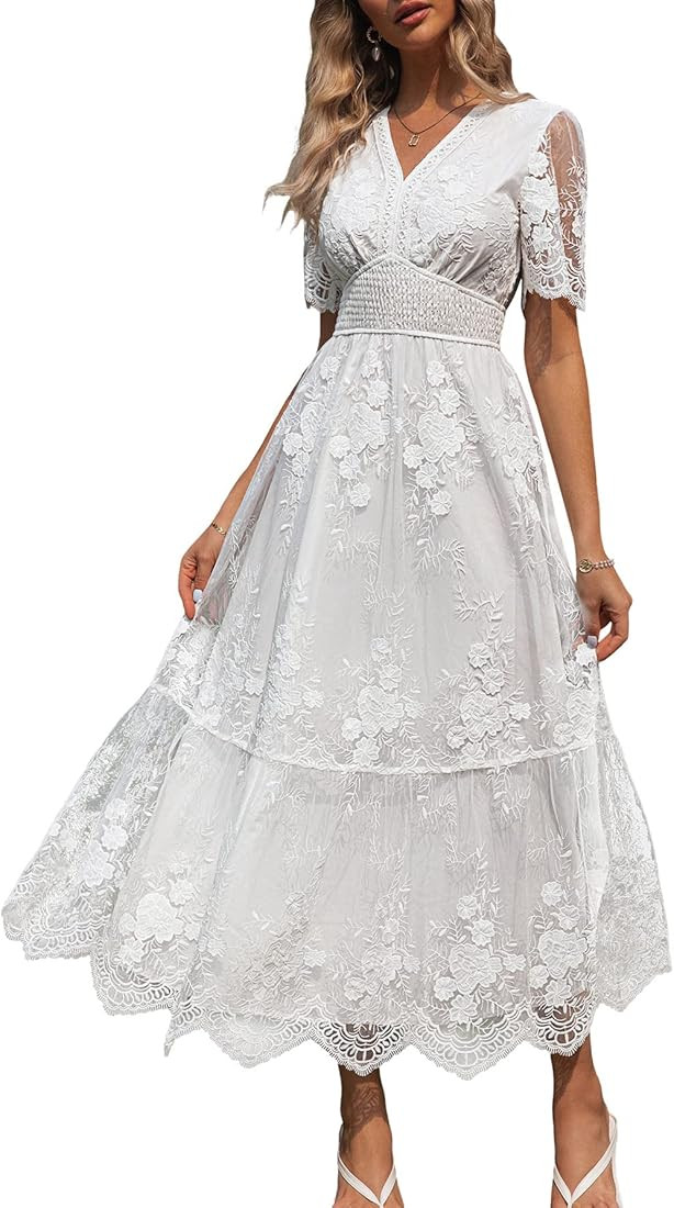 BerryGo Women's Sequin Floral Embroidery Short Sleeve Wedding Party Prom Evening Dress Mother of ... | Amazon (US)