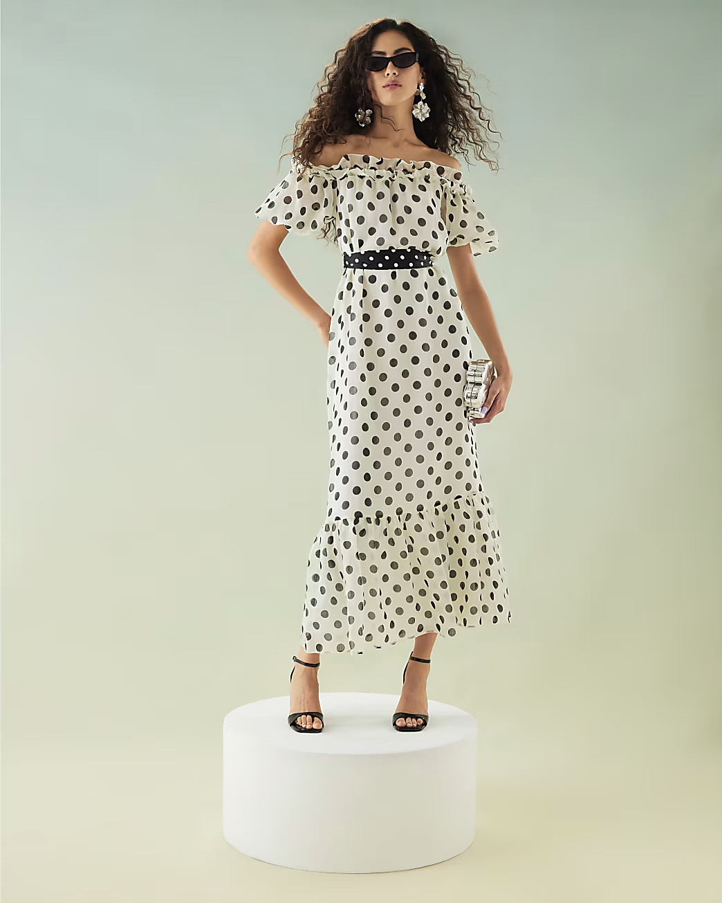 White Polka Dot Tiered Bardot Maxi Dress | River Island UK & IE