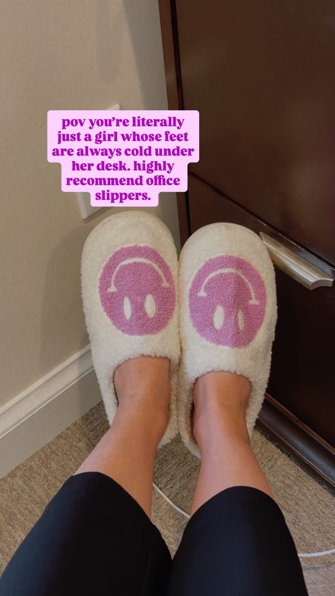 pov you’re literally just a girl whose feet are always cold under her desk. highly recommend office slippers.