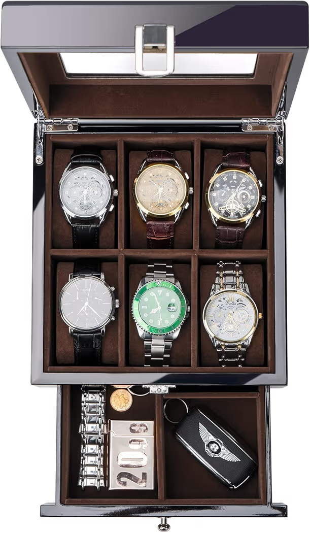 ProCase 6 Slots Lacquered Finish Wooden Watch Box for Men, Men’s Watch Organizer with Glass Top... | Amazon (US)