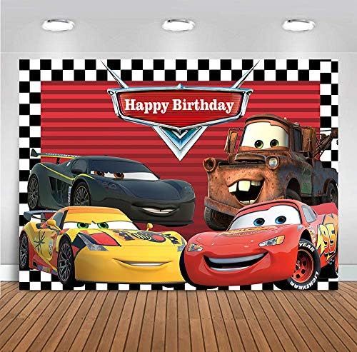 Red Cars Backdrop for Children Boys Birthday Party Supplies Vinyl Checkered Flag Racing Car Story Ph | Amazon (US)