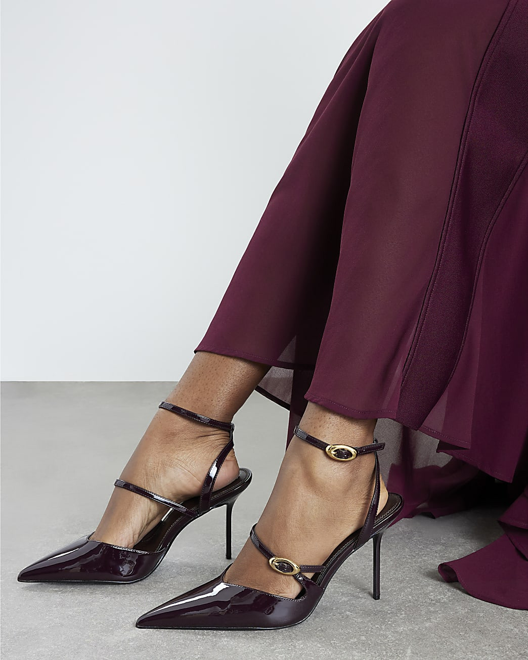 Red Asymmetric Strap Heeled Court Shoes | River Island UK & IE