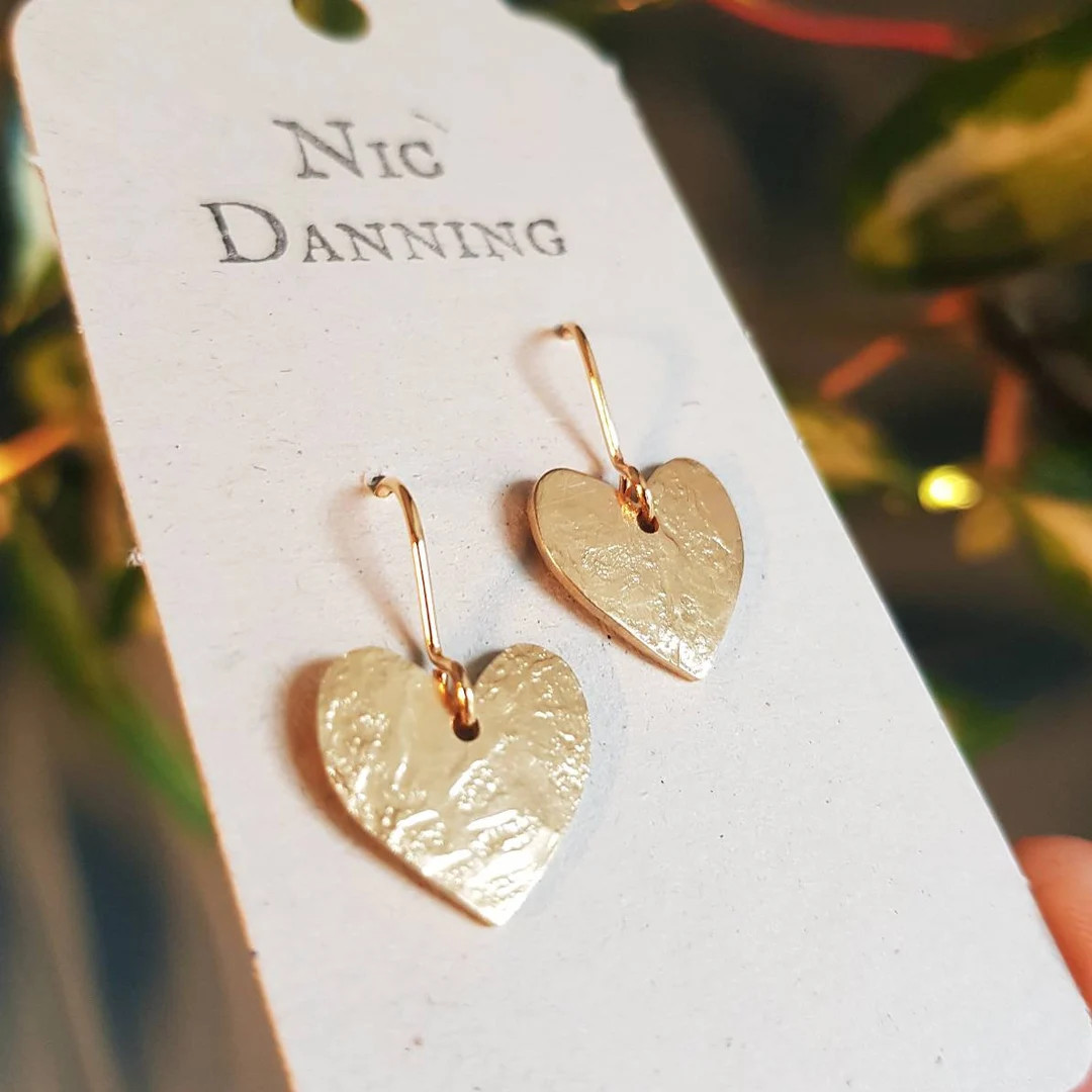Beaten Brass Heart 'rosalind' Gold Drop Earrings, Plastic Free, Made in Cornwall. Valentines, Bri... | Etsy (US)