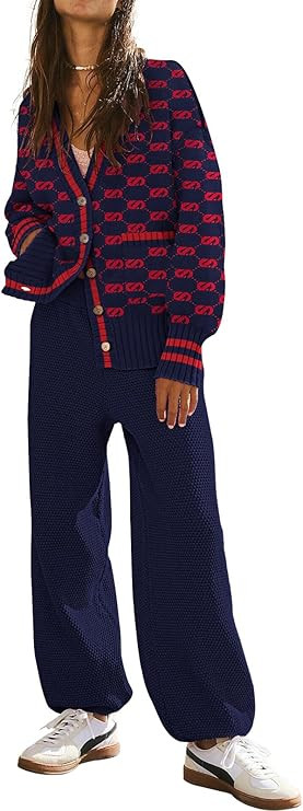 ETCYY NEW Women's 2 Piece Outfit Lounge Set Trendy Cardigan Sweater Pants Sets V Neck Button Pock... | Amazon (US)