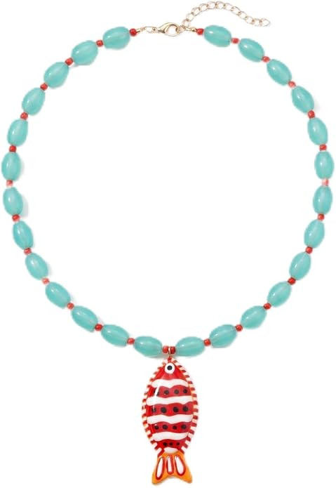 Chunky Beaded Fish Necklace for Women Boho Fish Pendant Necklace Colorful Resin Beaded Necklaces ... | Amazon (US)