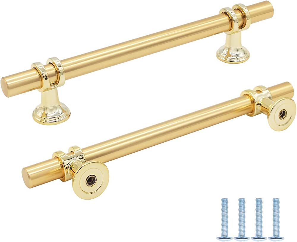 HANIHUA 10 Pack Gold Cabinet Handles, Brushed Brass Cabinet Pulls Gold Dresser Pulls (5 inch Hole... | Amazon (US)