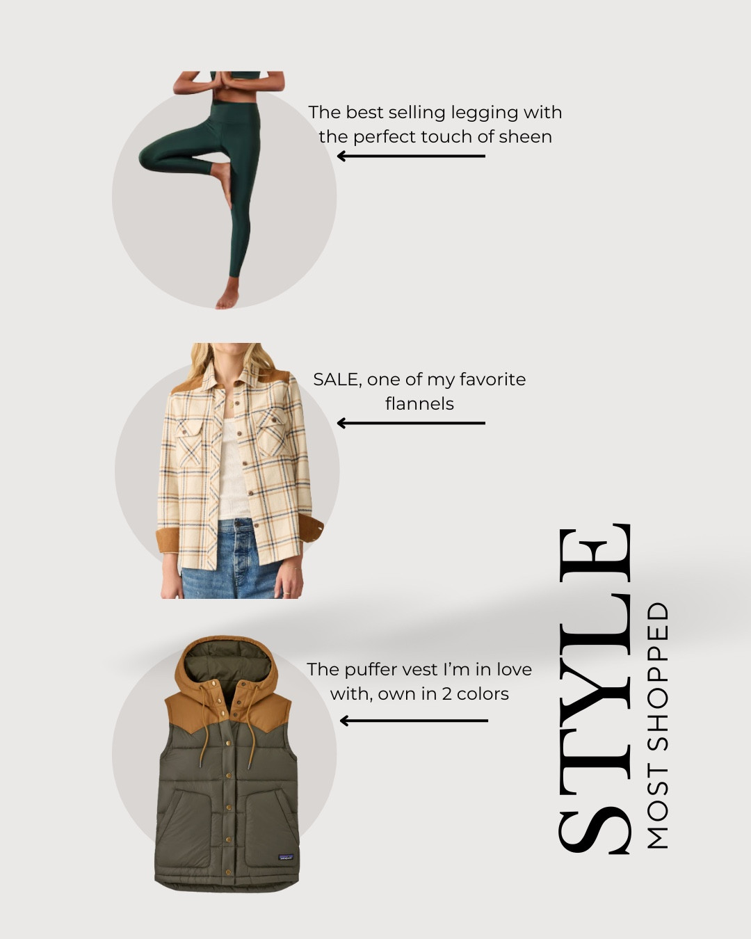 The most clicked style finds last week!
Retro puffer vest | flannel shirts | western style | country outfits | leggings

#Activewear #PufferVest #Jackets #Flannels #MostShopped 

#LTKStyleTip #LTKSeasonal #LTKMostLoved