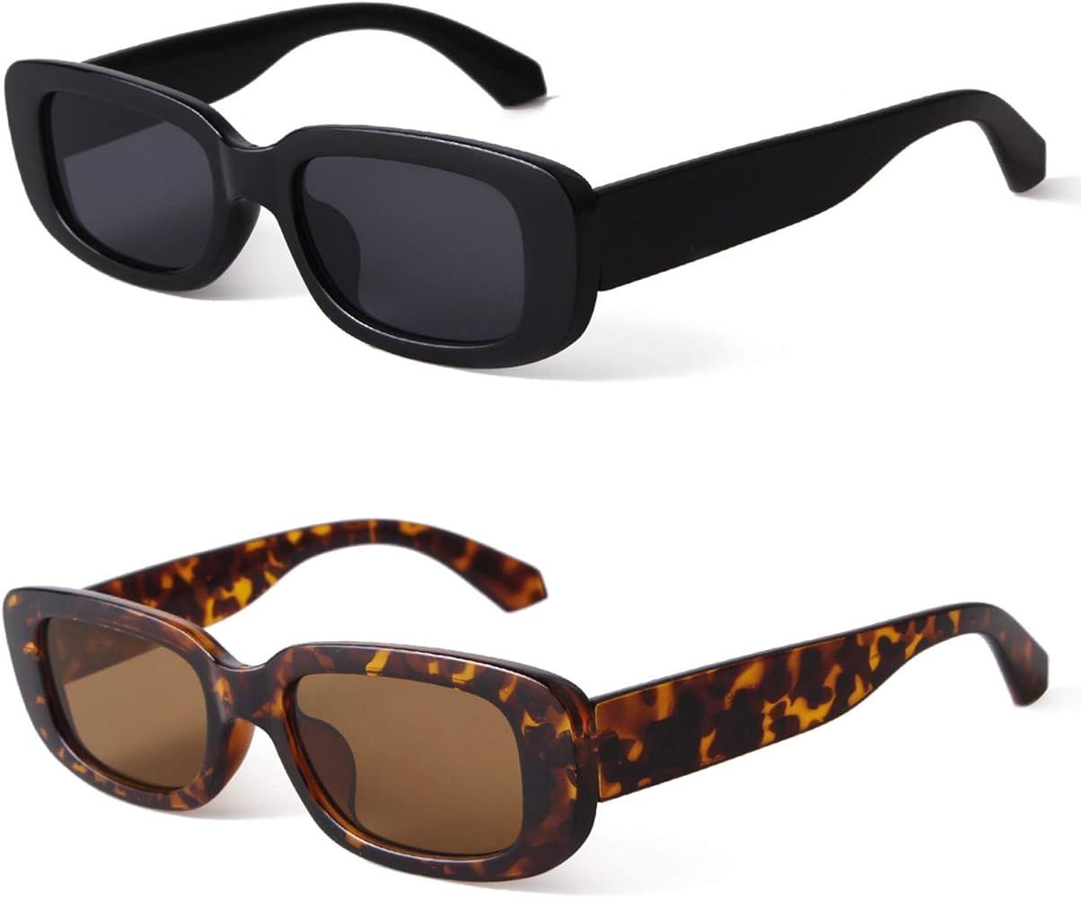 ADE WU Rectangle Sunglasses for Women 90’s Vintage Fashion Glasses Black Tortoise Frame | Amazon (US)