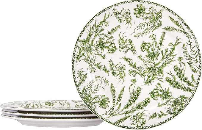 Bico Green Garden Toile De Jouy Dinner Plates Set of 4, 11 Inch Large Ceramic Plates for Pasta, S... | Amazon (US)