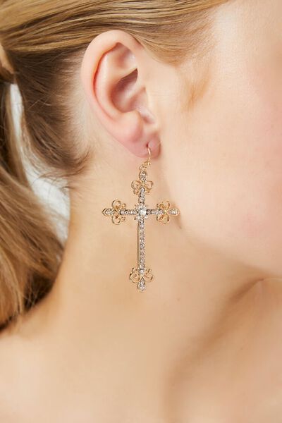 Rhinestone Cross Drop Earrings | Forever 21