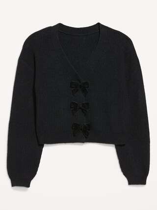 SoSoft V-Neck Bow-Front Cardigan Sweater | Old Navy (US)