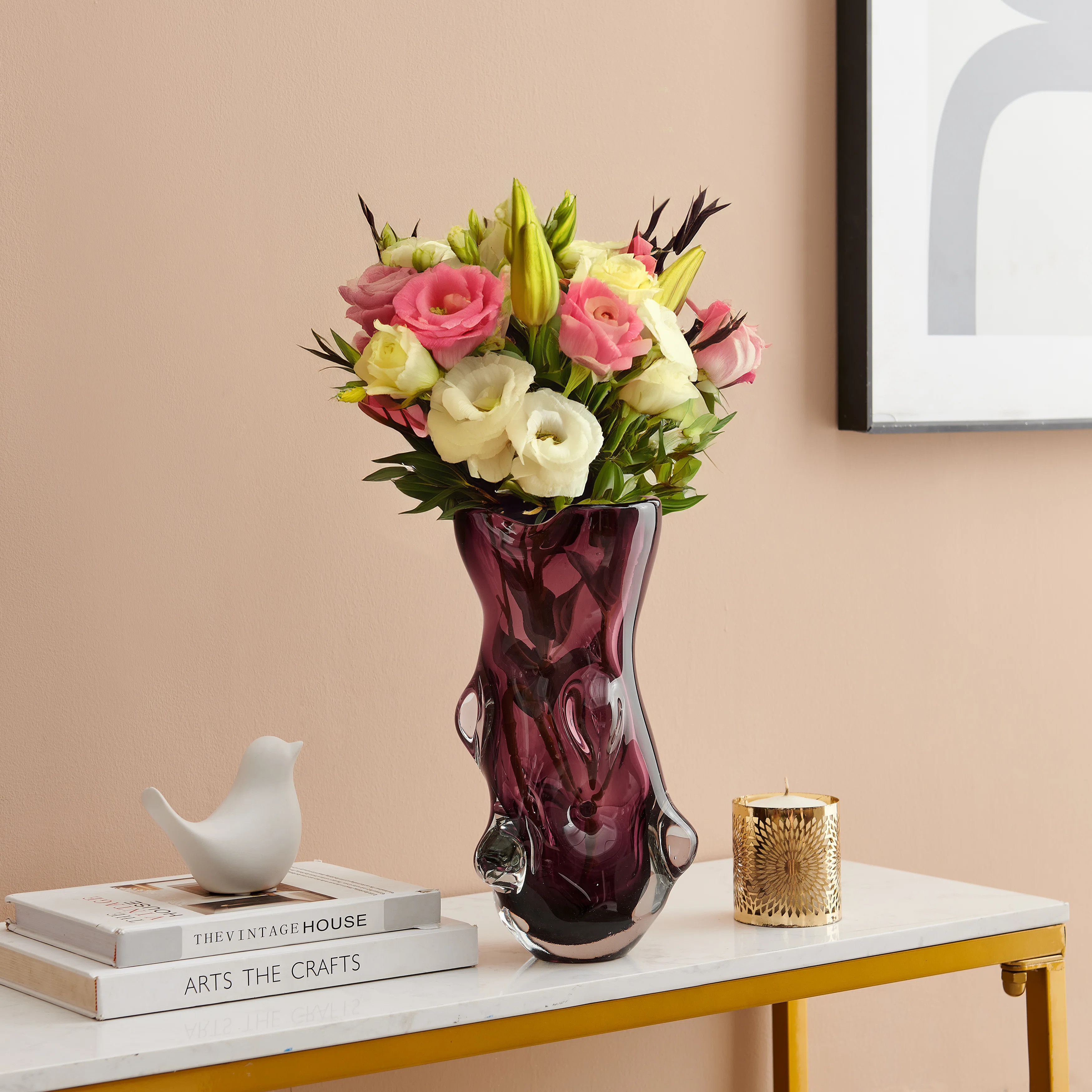 Shevell Nodular Avant-Garde Sculpted Glass Grape Burgundy Purple Tabletop Vase | Wayfair North America