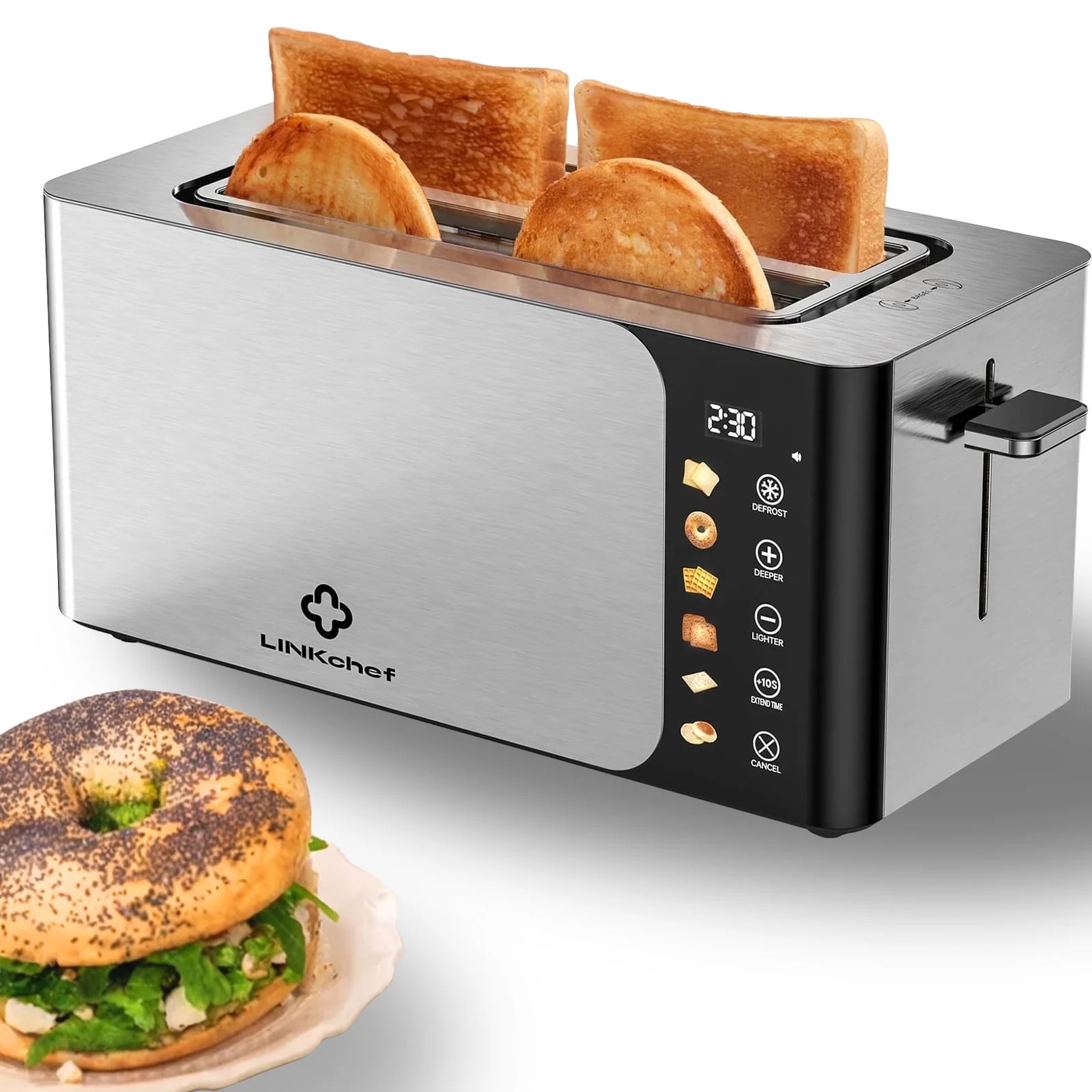 LINKChef 4-Slice Toaster – Touch Screen Control, Extra-Wide 1.5" Slots, Stainless Steel | Smart... | Walmart (US)