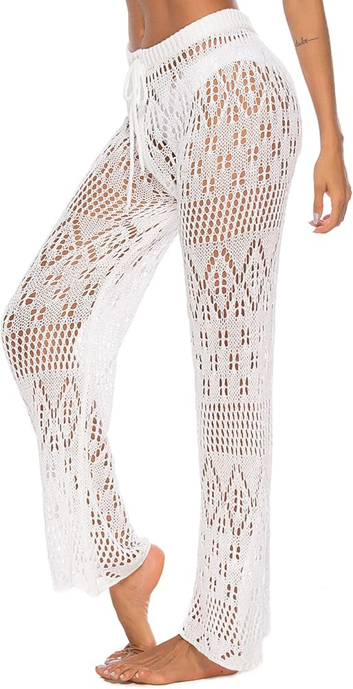 Ayliss Women Crochet Lace Swim Pants Knitted Hollow Out Cover Up Pants High Waist Fishnet Swimsui... | Amazon (CA)