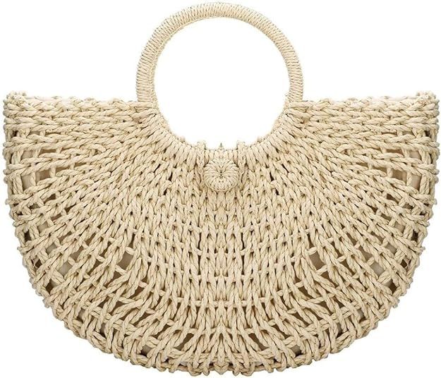 Handwoven Rattan Top-handle Bag for Women Hobo Bag Straw Tote Bag Bohemian Round Summer Beach Lar... | Amazon (US)