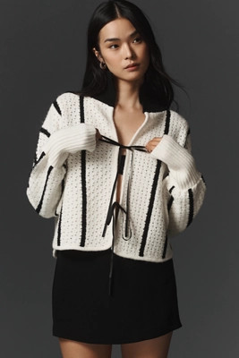 Maeve Collared Crochet Cardigan Sweater | Anthropologie (US)