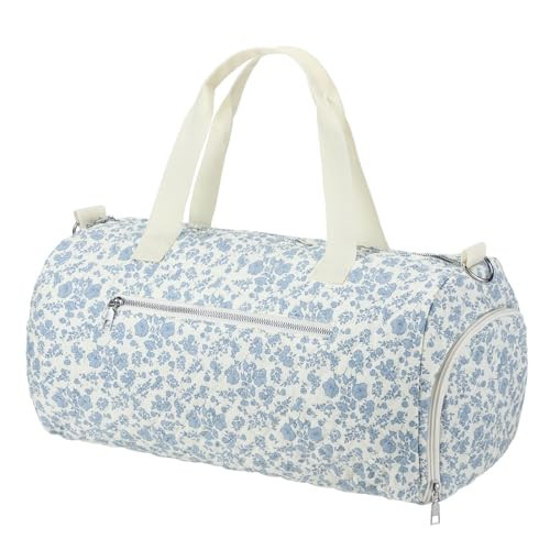 Dansydaisy Blue Floral Quilted Duffle Bag for Women Cotton Large Floral Travel Duffle Dance Bag with Adjustable Carry Strap and Handy Pouch Backpack for Dancers Travel | Amazon (US)