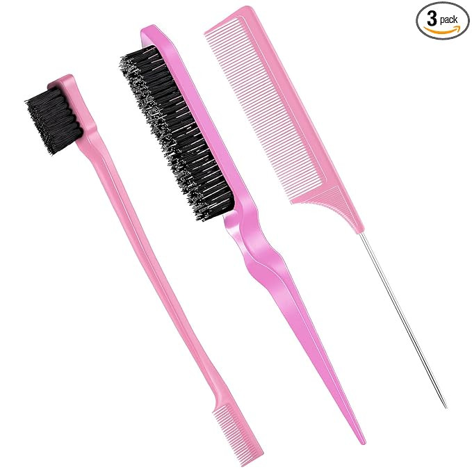 Geiserailie 3 Pcs Slick Back Hair Brush Set Bristle Brush Edge Control Teasing Comb for Women Bla... | Amazon (US)