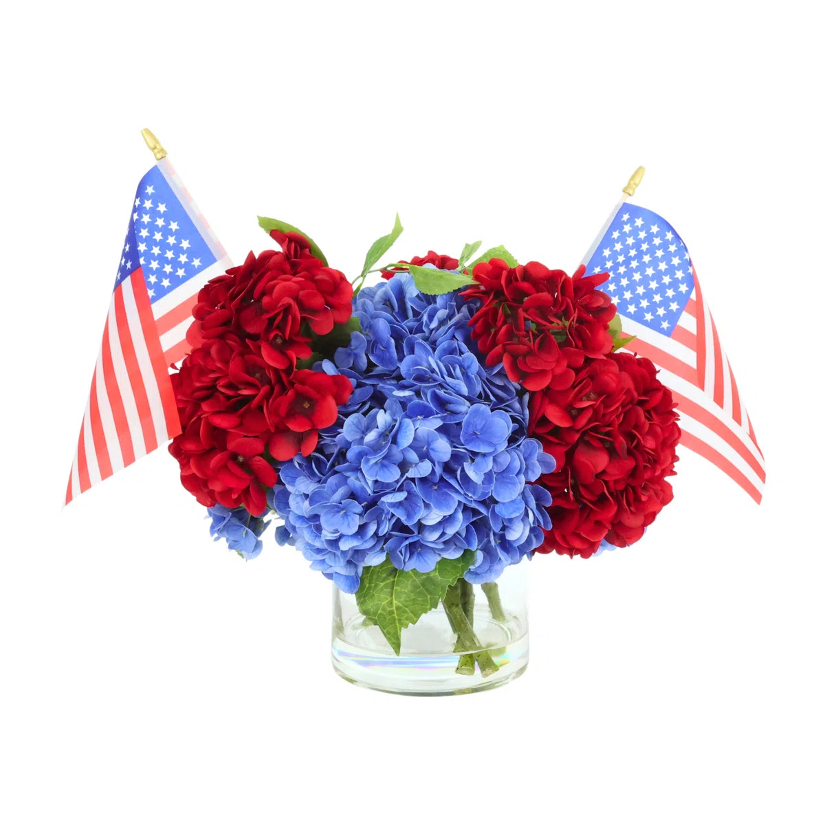 Patriotic Hydrangea Arrangement with Flags | Wayfair North America