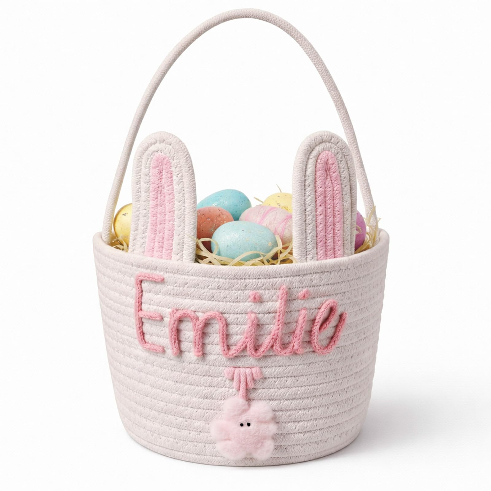 MBBEST Personalized Easter Bunny Basket - Custom 3D Name Cotton Rope Easter Bucket with Cute Ears... | Amazon (US)
