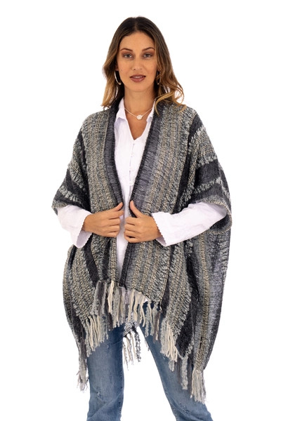 Hand Loomed Baby Alpaca Blend Ruana from Peru | NOVICA