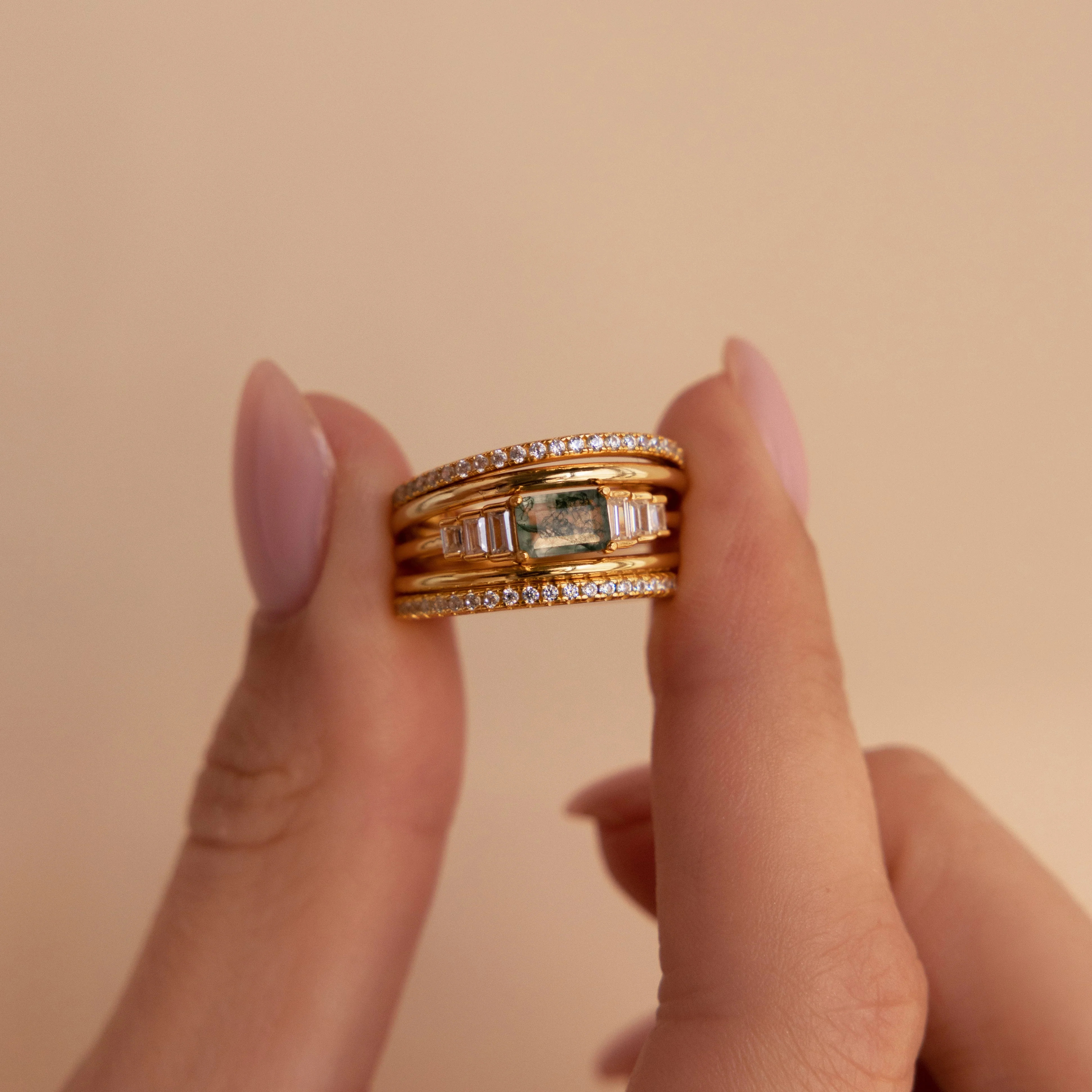 Dainty Stackable Art Deco Agate Diamond Rings Set | Caitlyn Minimalist | Caitlyn Minimalist