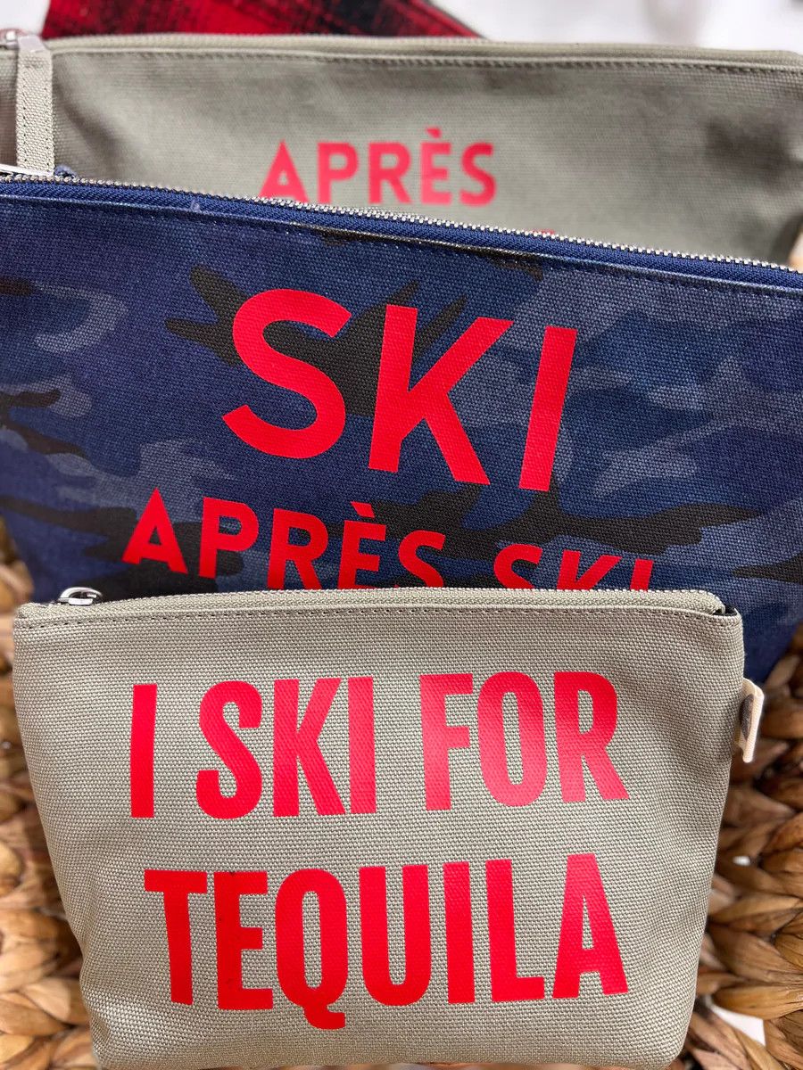 SKI Collection: Makeup Bag Olive with Red Matte I SKI FOR TEQUILA | Quilted Koala