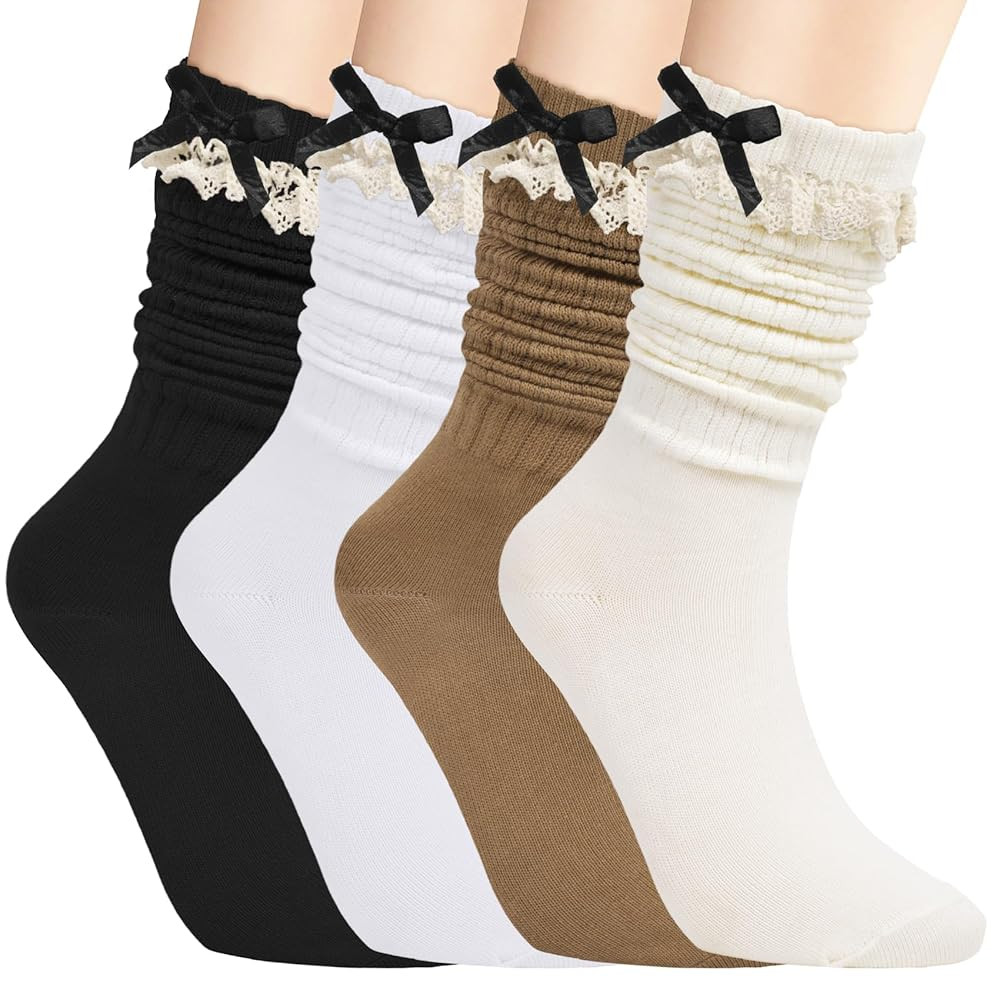 Slouch Socks for Women Long Knee High Socks Women Frilly Lace Ruffle Calf Stacked Boot Sock Scrun... | Amazon (US)