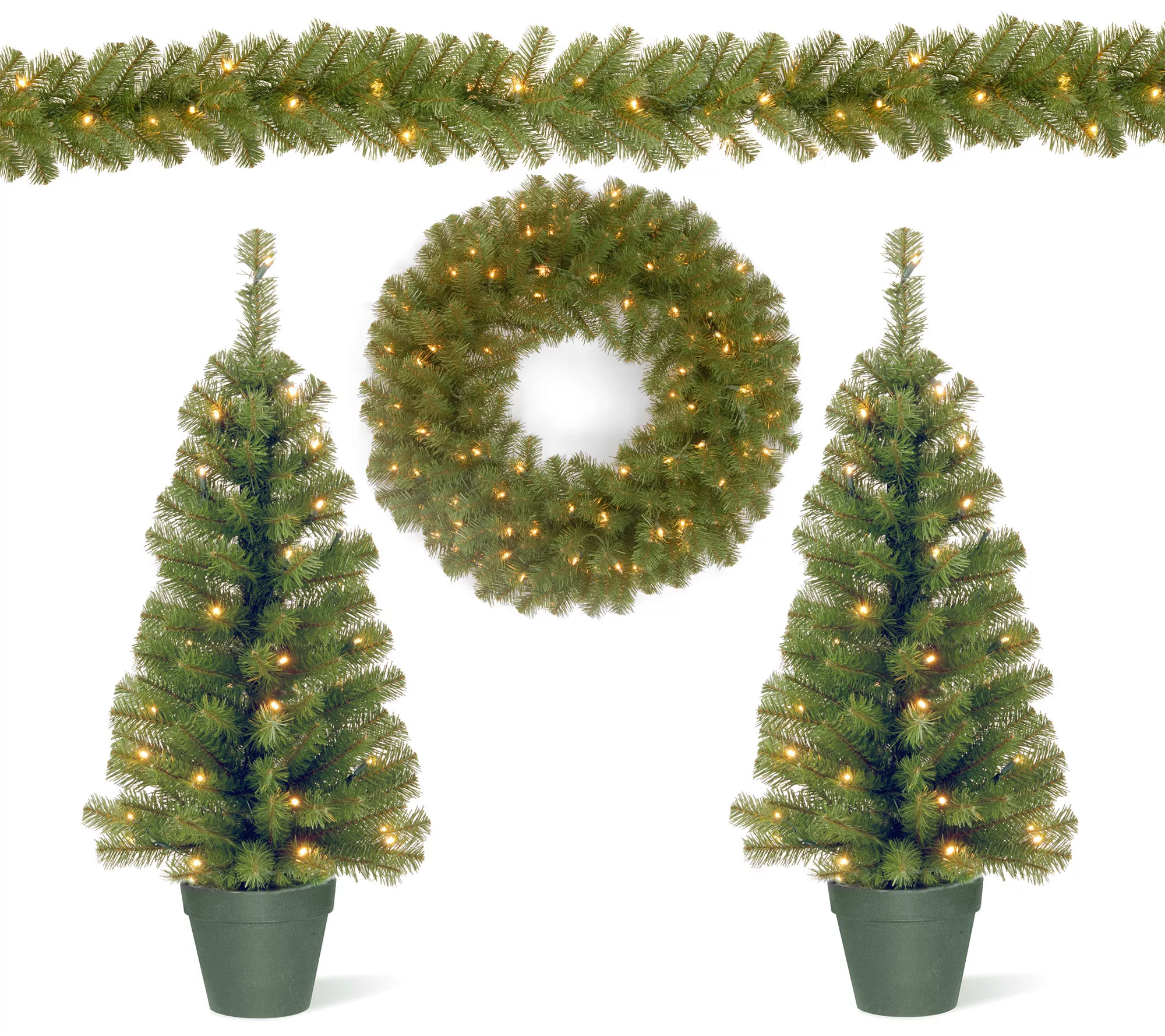 Battery Operated 3' LED Trees, 24" Wreath, and9' Garland | QVC