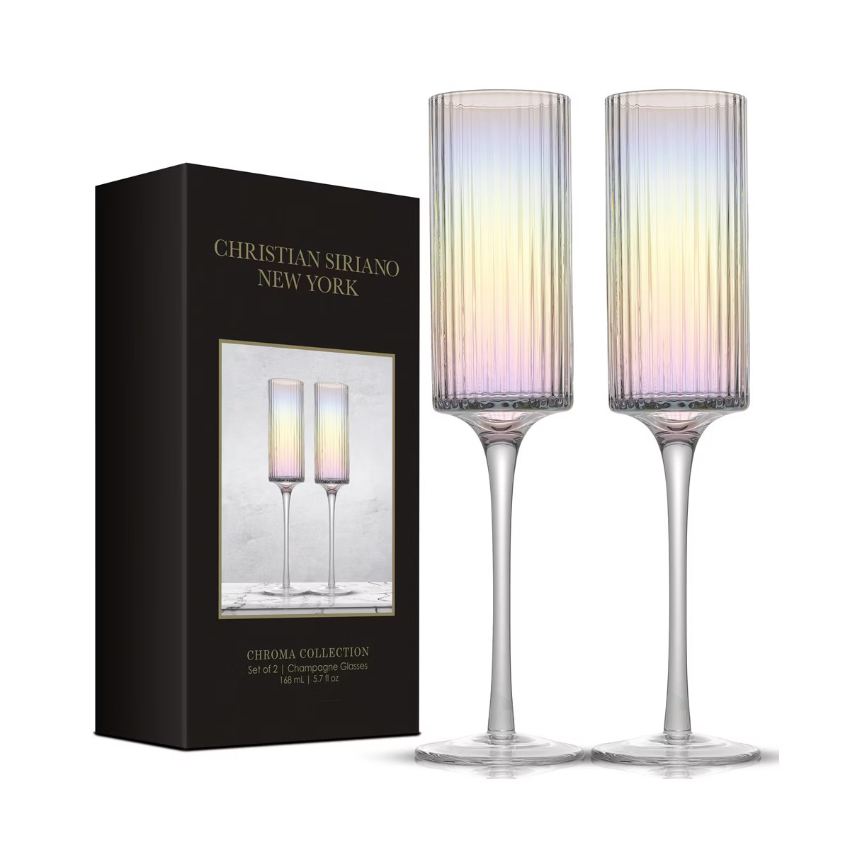 JoyJolt Christian Siriano New York Chroma Iridescent Champagne Flute Glass - 6 oz - Set of 2 | Target