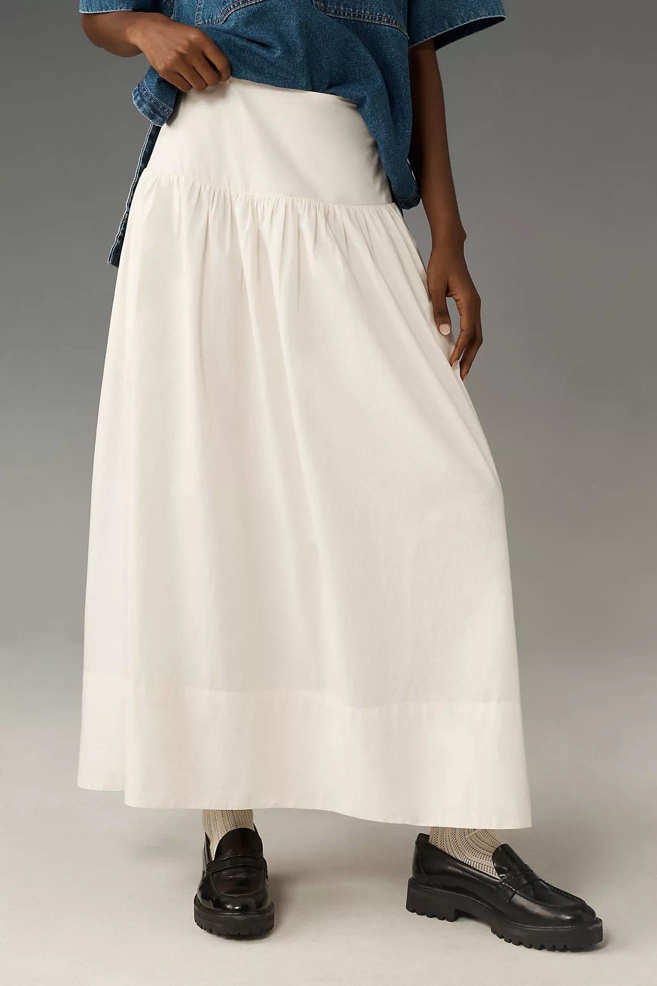 Maeve Drop-Waist Poplin Skirt | Anthropologie (US)