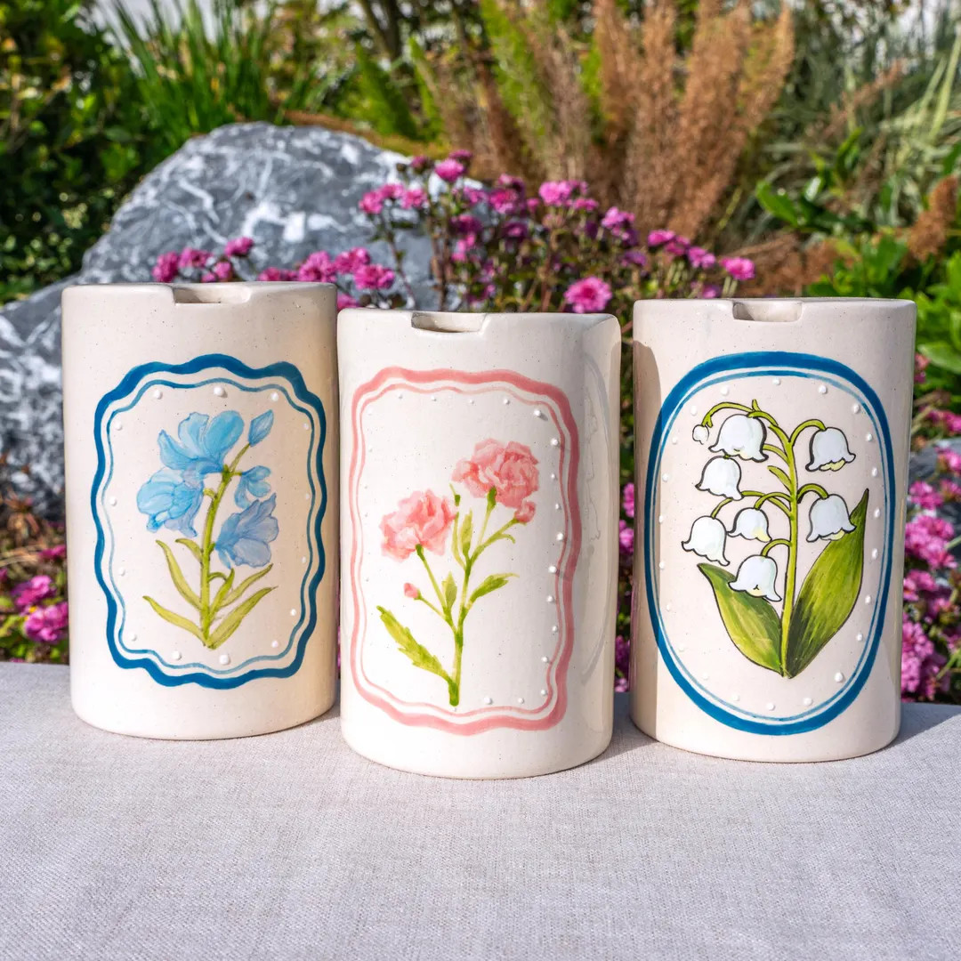 Birth Month Flower Travel Mug - Handmade Birth Flower Ceramic Tumbler, Commuter Cup With Lid - Et... | Etsy (US)