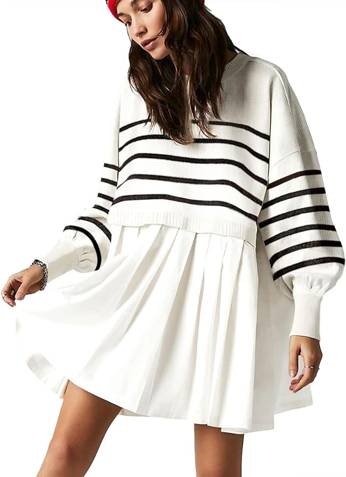 Womens Oversized Sweater Dress Spring Fall Trendy Long Sleeve Crewneck Pullover Tops Relaxed Fit ... | Amazon (US)