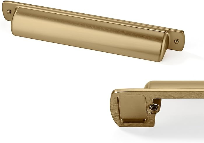 6 Pack Brass Cup Pulls 5"(128mm) Center to Center Drawer Pulls Brushed Brass Cabinet Cup Pulls Ki... | Amazon (US)