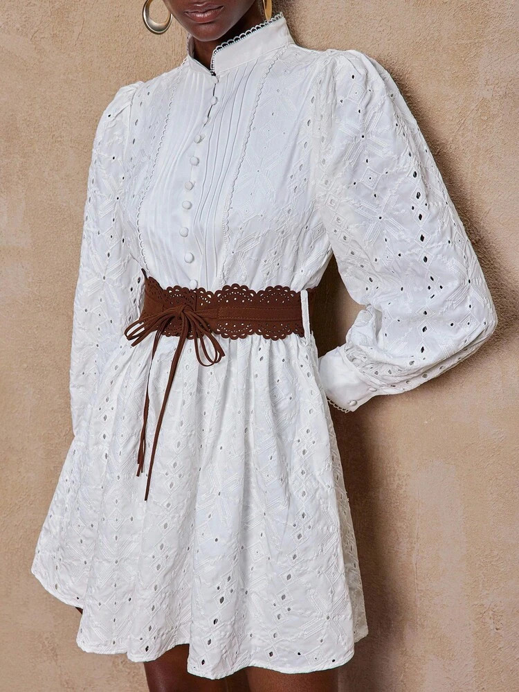 SHEIN Privé VITNOS, Neues Hochwertiges Damen-Minikleid Mit Langen Ärmeln Im Herbst/Winter-Stil, Aus Speziell Besticktem Stoff, Mit Wildledergürtel, Geeignet Für Formelle Anlässe, Partys, Ausgehen, Verabredungen, Dinnerpartys, Geburtstage, Hochzeiten, Urlaube | SHEIN