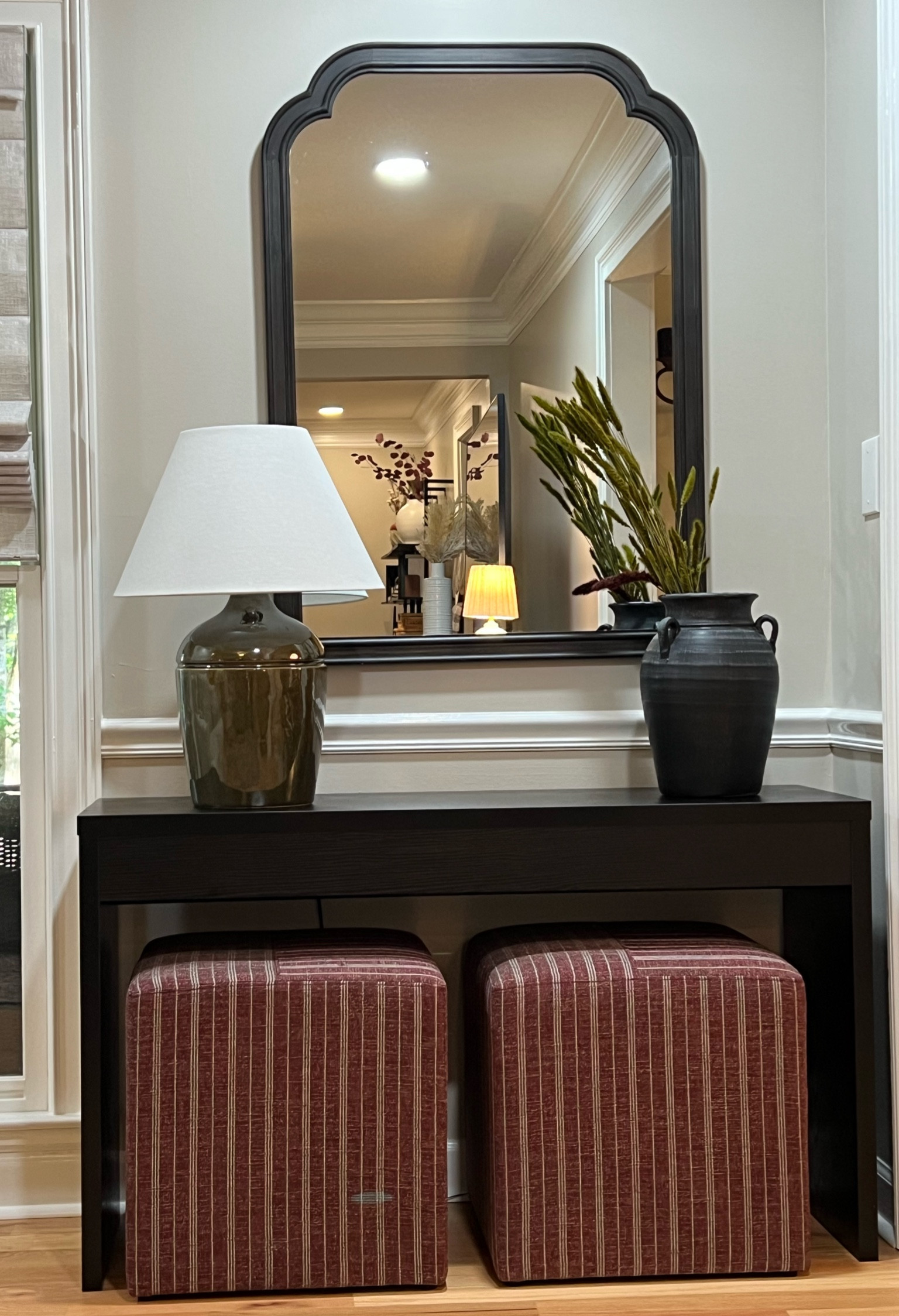 Some of my favorite Target finds and go to decor objects. I’ve purchased this console from Amazon at least 5 times for client projects. Lamp, console table, black found vase, ottoman, mirror. 

#LTKhome #LTKGiftGuide #LTKstyletip