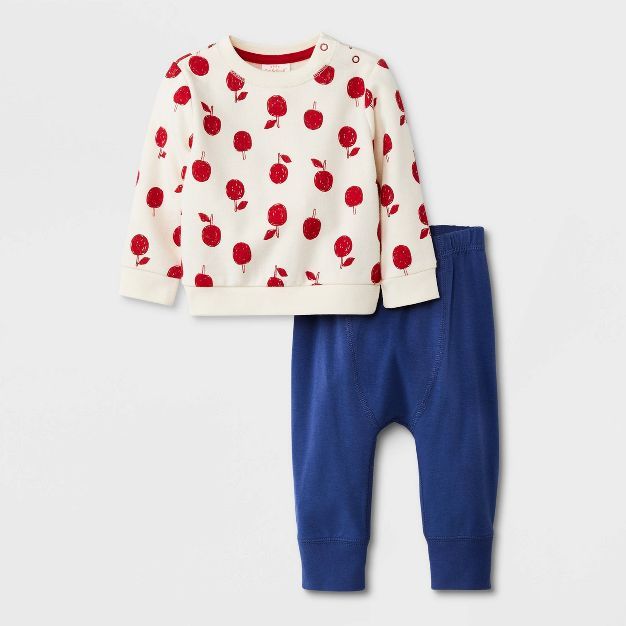 Baby Boys' 2pc Apple Fleece Sweatshirt Top & Bottom Set - Cat & Jack™ White | Target